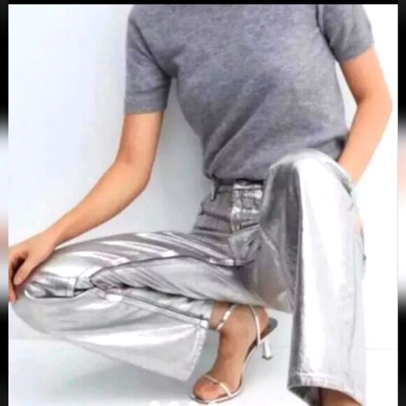 Rebecca Minkoff Silver Metallic High-Waisted Jeans NWOT - Picture 3 of 9